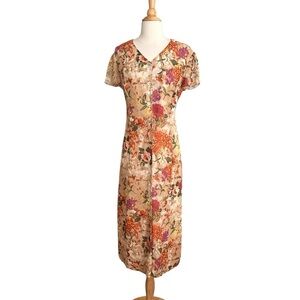 COLDWATER CREEK Vintage 90s Silk Floral Midi Shirtdress Cottagecore Size 12